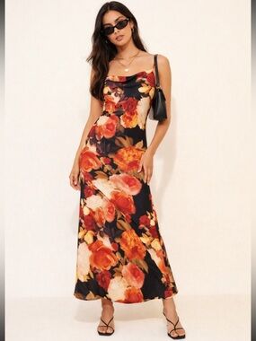 RESA Black Floral Margot Maxi Dress Size Medium 38429